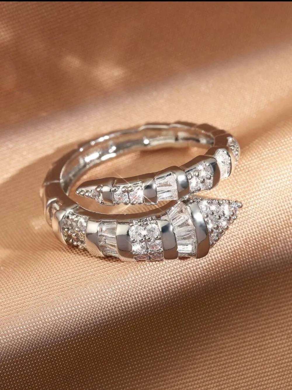 Luxe Serpent Wrap Ring | Adjustable Silver CZ Snake Ring